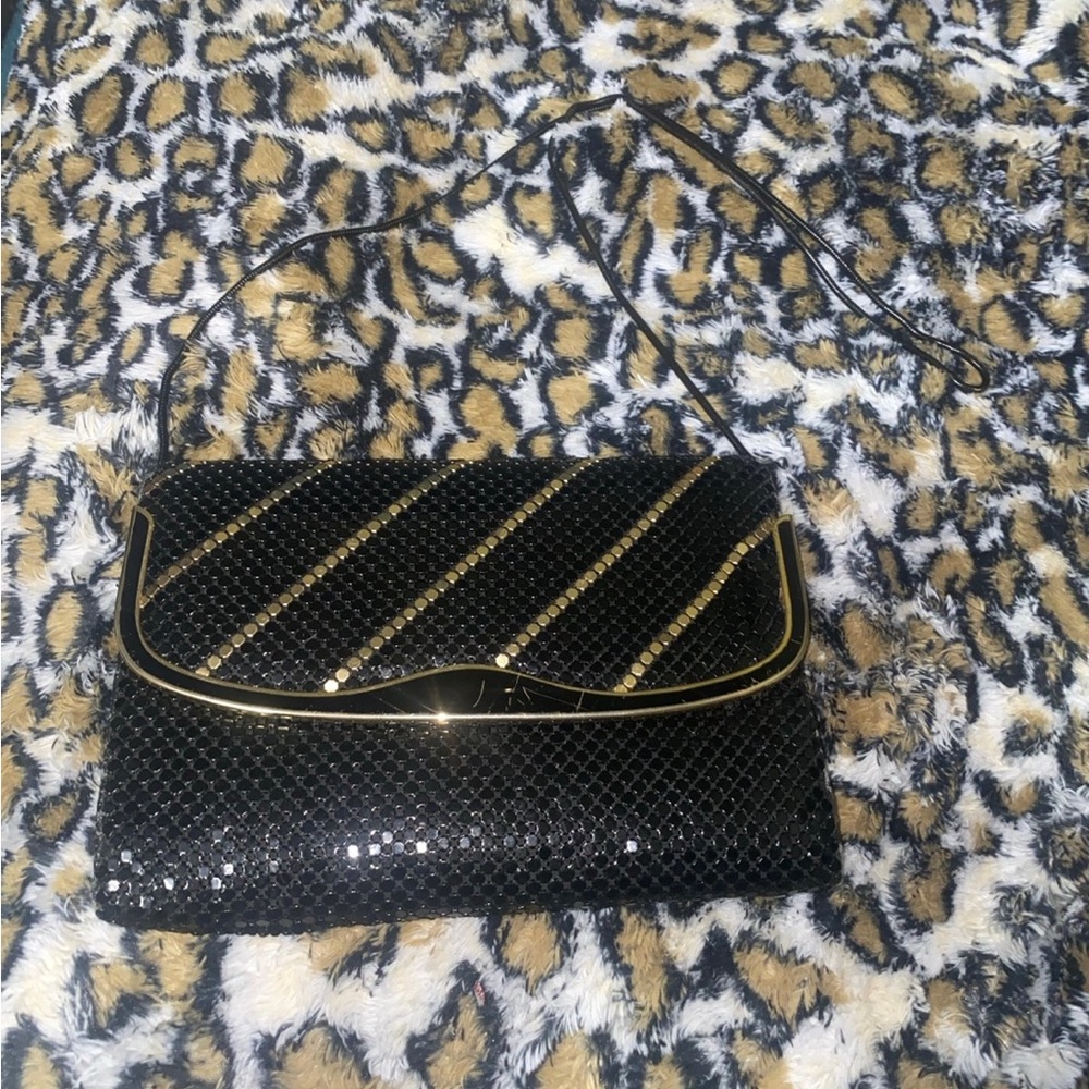 Rebecca Lynn Black & Gold Metallic Chainmail Mini Crossbody With Chain
